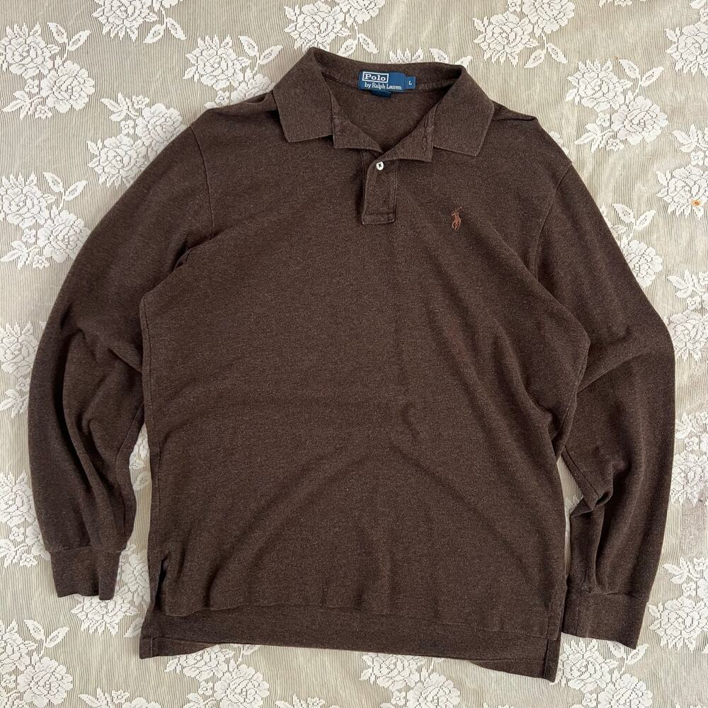 Vintage Y2K Polo Ralph Lauren Brown Long Sleeve Polo Size L